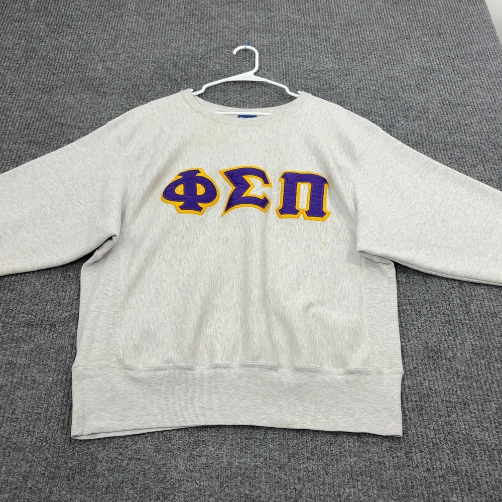 Vintage Phi Sigma Pi Champion Sweatshirt Mens L Grey Cotton Reverse Weave Retro